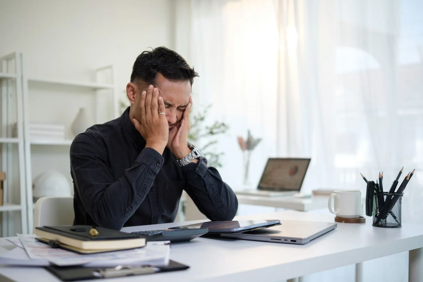 person looking stressed out at work